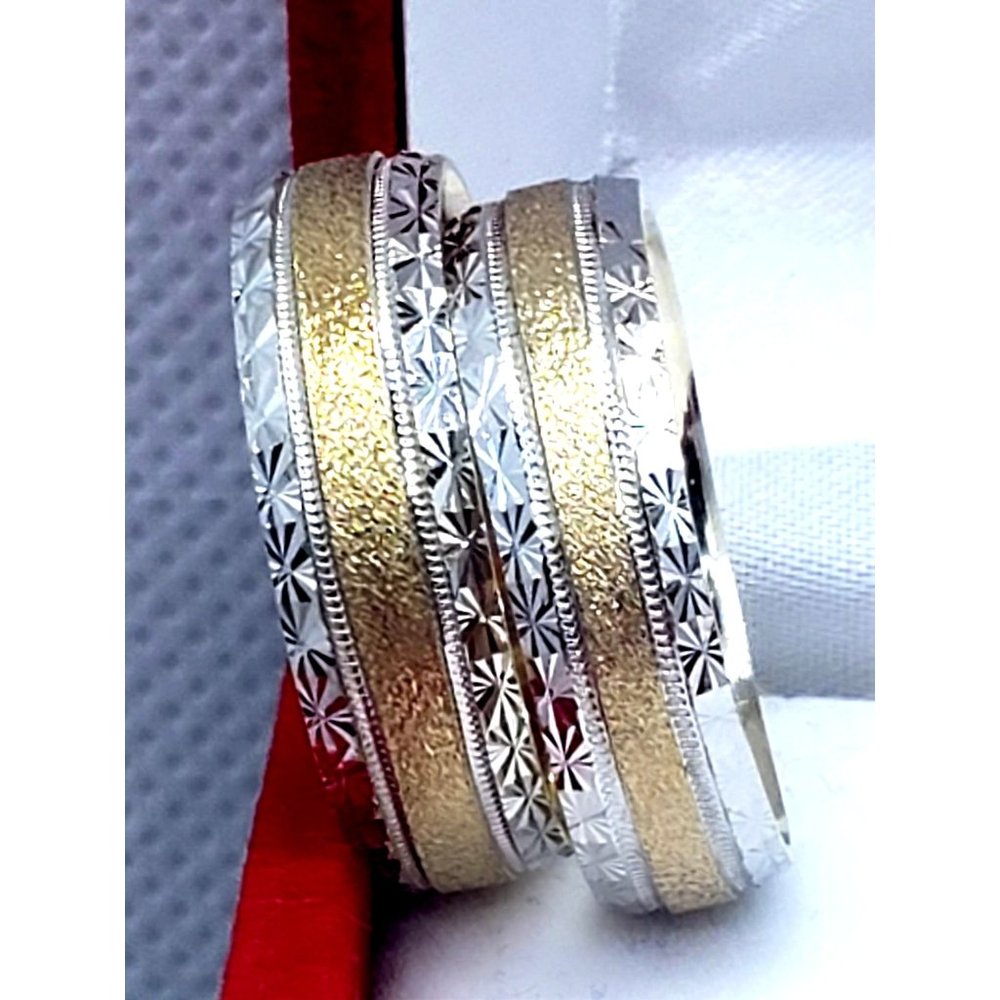 Solid 14K White and Yellow Gold Two Tone Wedding Ring - Picture 2 of 16